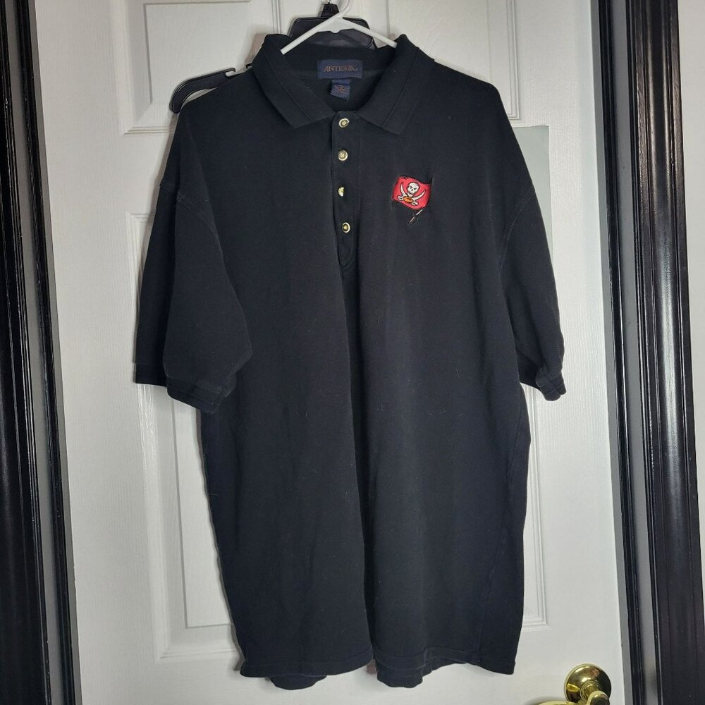 Antigua Tampa Bay Buccaneers Polo Shirt XL Black 100% Cotton Men's Embroidered L